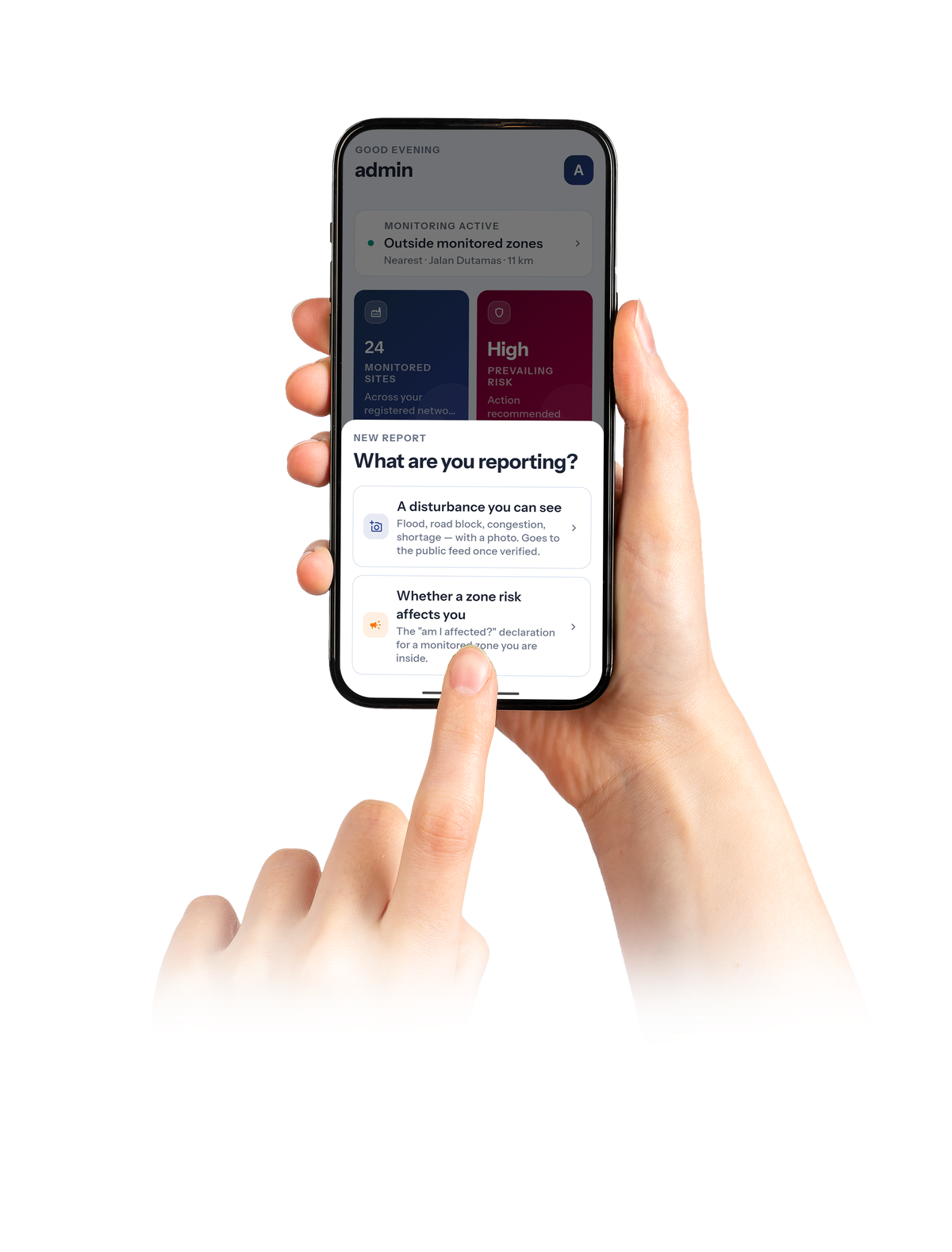 MITIapp on a phone: choosing what to report